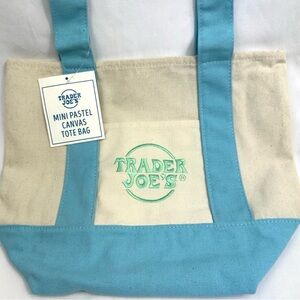 Trader Joe's Mini Pastel Canvas Tote - Cream & Light Blue 2026 Release